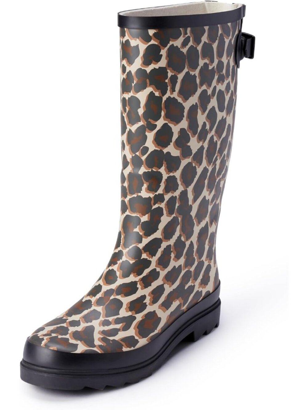 Women's Leopard Waterproof Adjustable Buckle Classic Outsole Knee High Rain Boot
